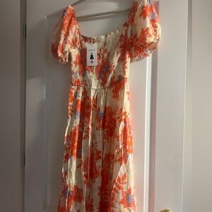 Floral Dress - Orange and Cream